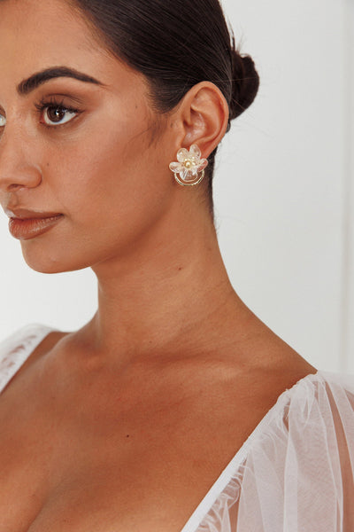 Andrea Earrings Clear Flower Gold