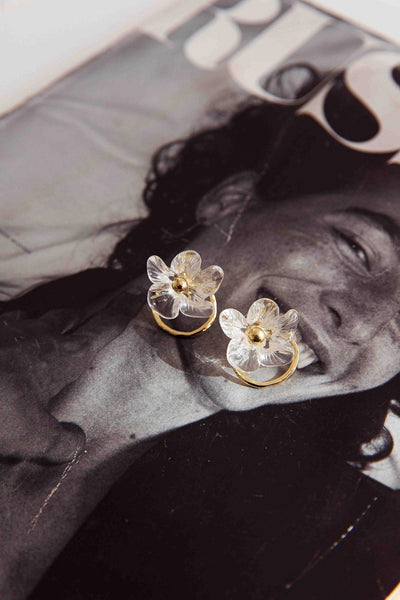 Andrea Earrings Clear Flower Gold
