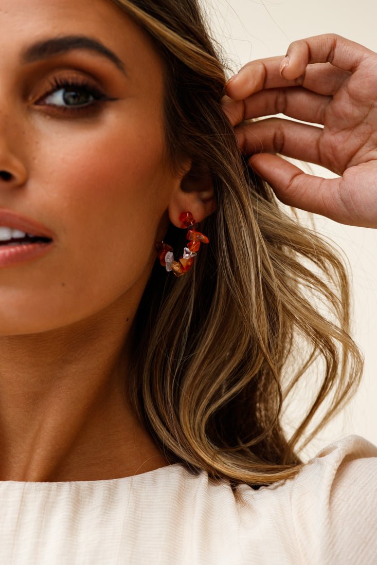 Jasmine Tan Earrings with Raw Stone
