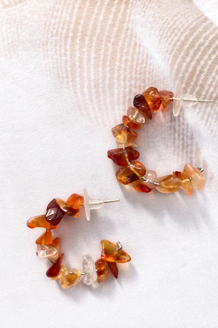 Jasmine Tan Earrings with Raw Stone