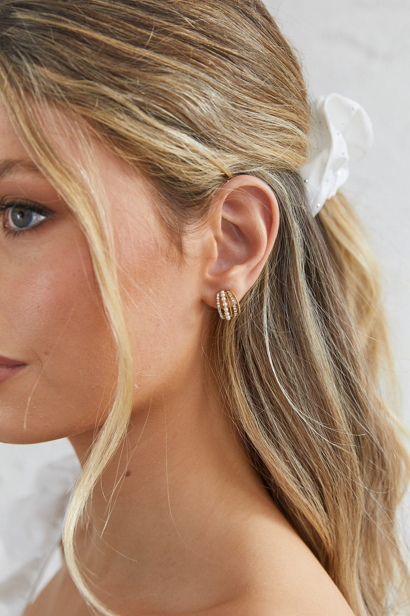 Ophelia Earrings of Pearls and Gold Crystals