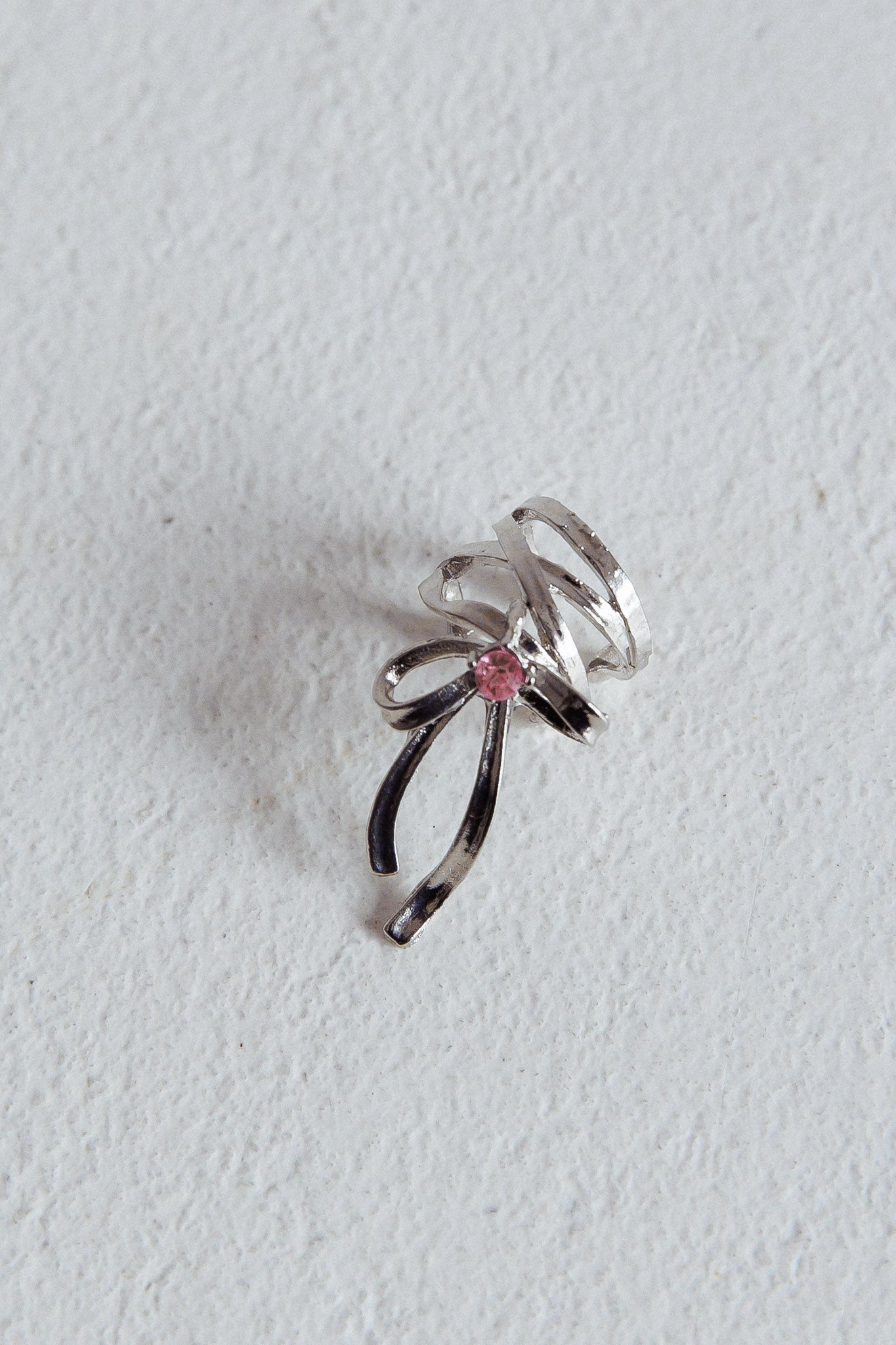Earring Bracelet with Rhinestones and Silver Bow