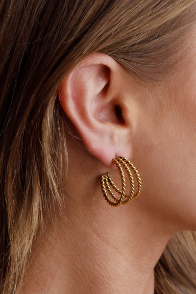 Open triple hoop earrings San Francisco in gold