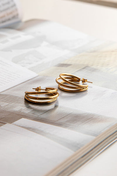 Open triple ring earrings Dominique in gold