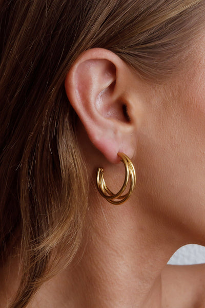 Open triple ring earrings Dominique in gold