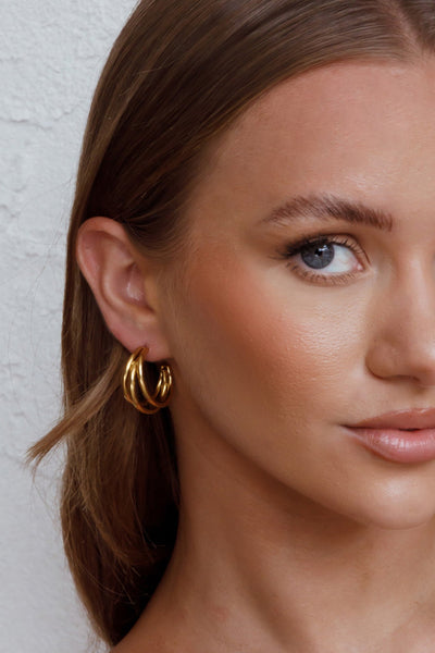 Open triple ring earrings Dominique in gold