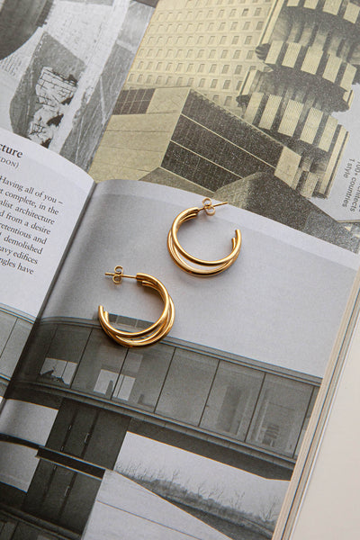 Open triple ring earrings Dominique in gold