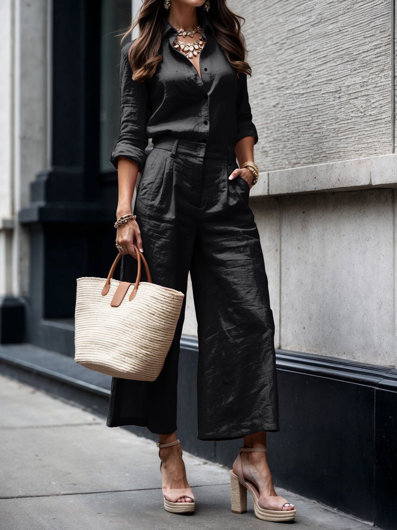 Pink Capri Trousers and Loose Shirt Set