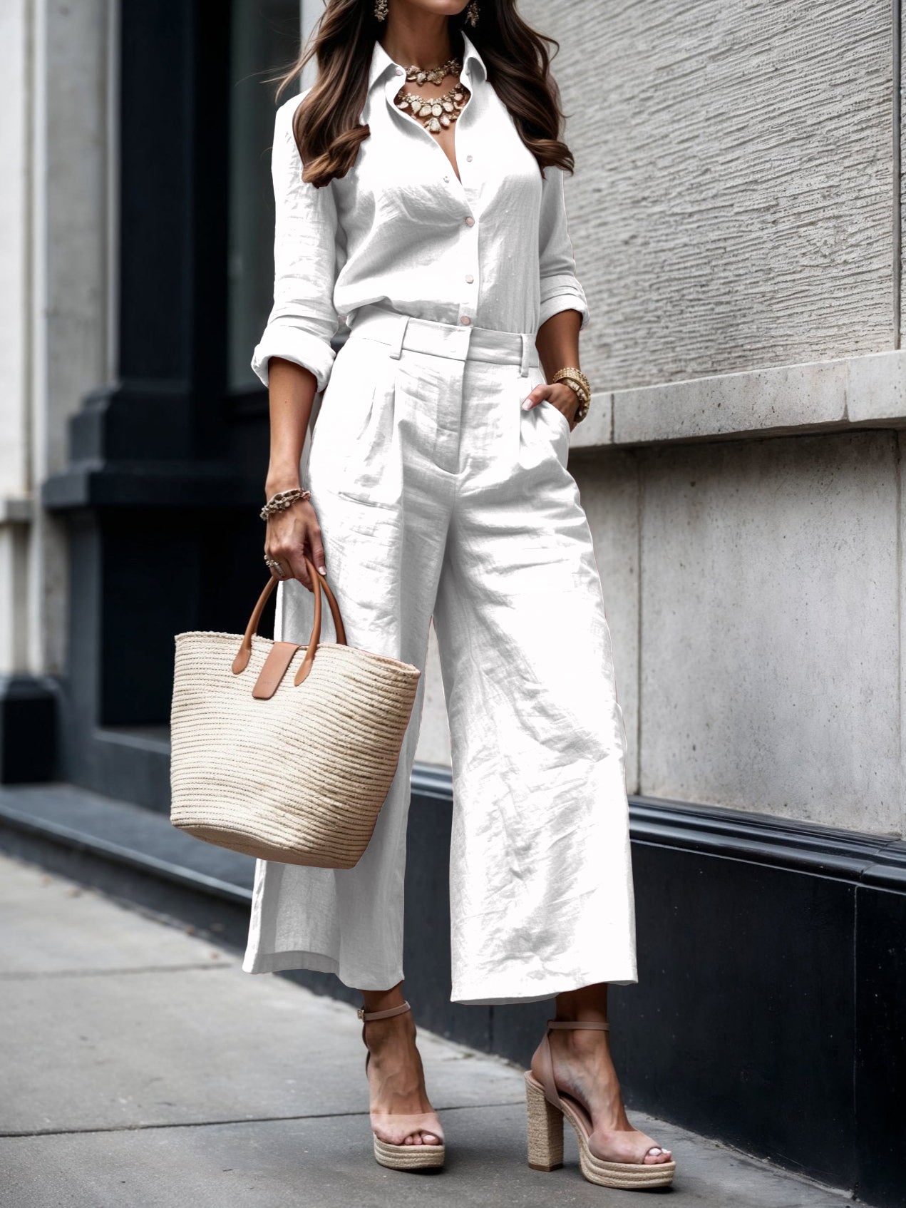 Pink Capri Trousers and Loose Shirt Set