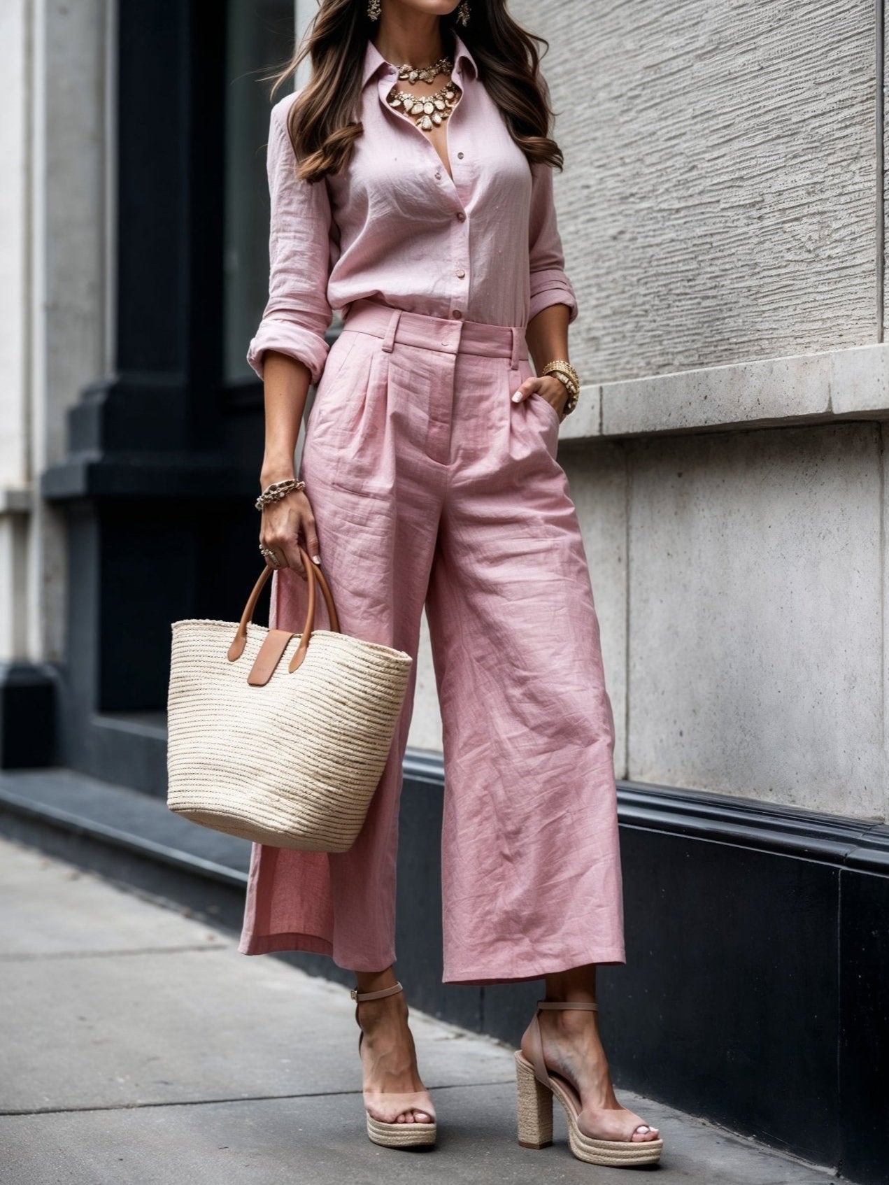 Pink Capri Trousers and Loose Shirt Set