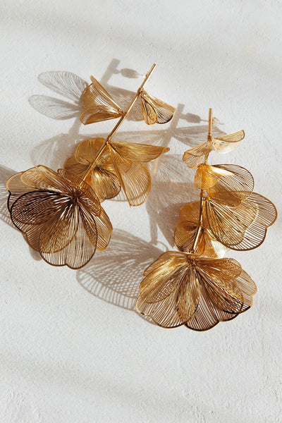 Ruminate Drop Floral Earrings in Gold