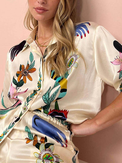 Satin Unique Print Blouse & Trouser Set