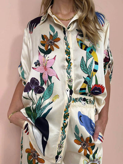 Satin Unique Print Blouse & Trouser Set