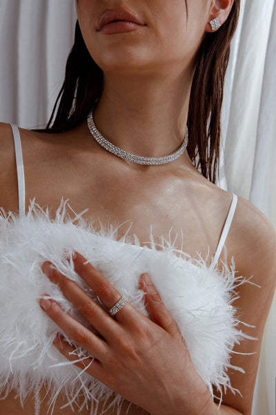 Set of Earrings, Ring and Necklace Suite Life Diamante Silver