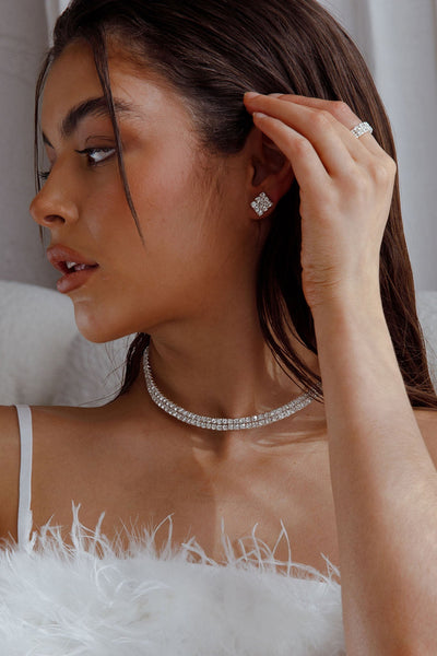 Set of Earrings, Ring and Necklace Suite Life Diamante Silver