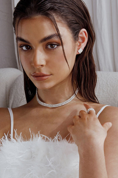 Set of Earrings, Ring and Necklace Suite Life Diamante Silver