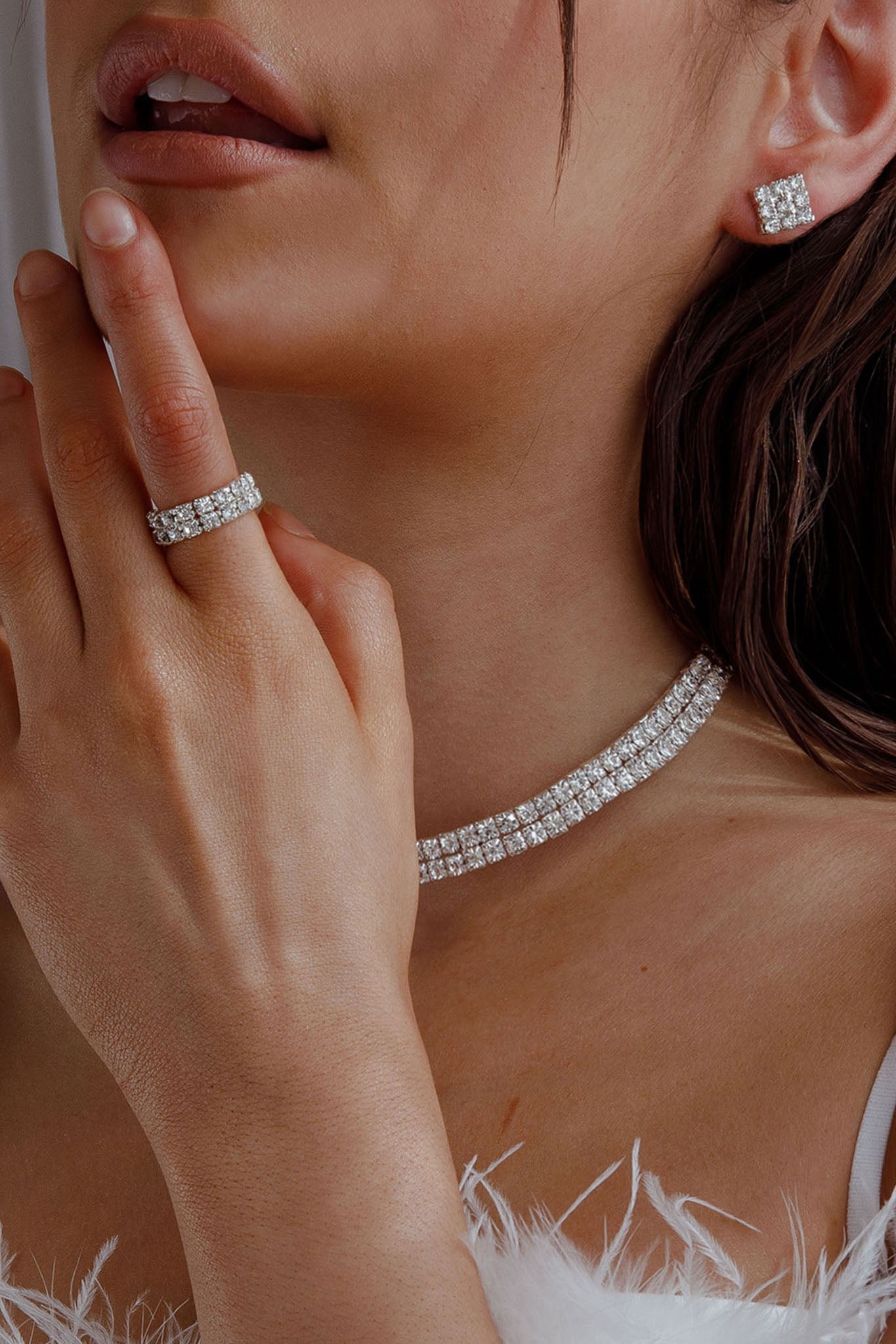 Set of Earrings, Ring and Necklace Suite Life Diamante Silver