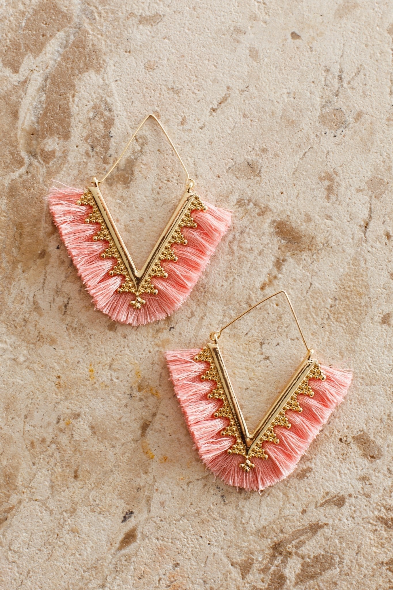 Sheba Gold Pink Fringed Earrings