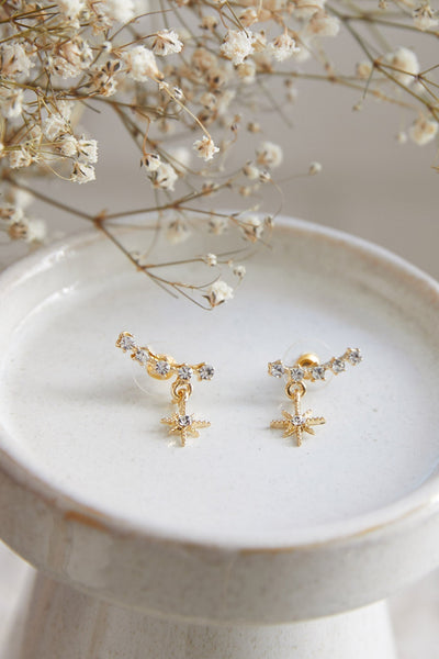 Star-shaped Crystal Earrings Virgo Gold