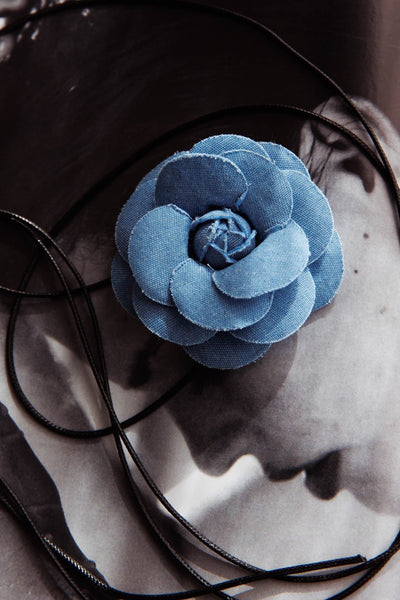 Tiana denim choker with flower