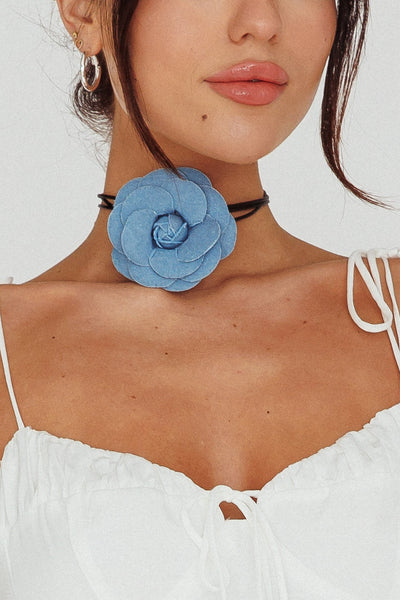 Tiana denim choker with flower