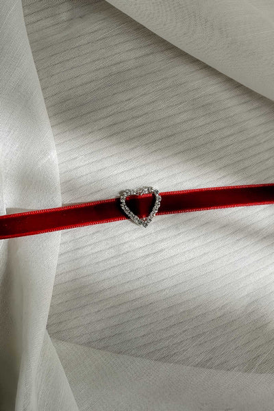Velvet choker necklace with heart Diamante Lola Red