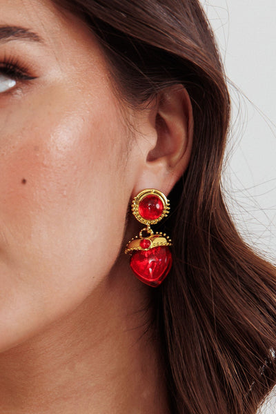 Elevated Red Heart Earrings Raja in Gold