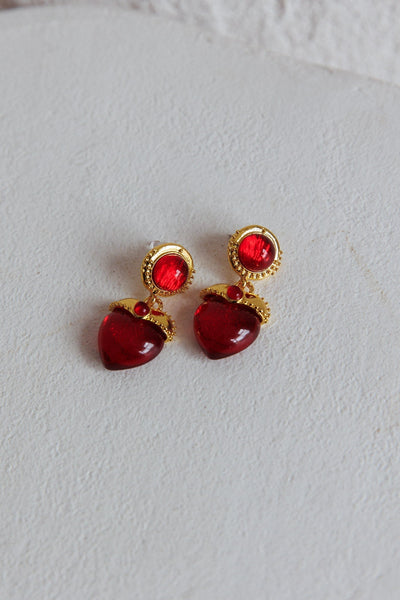 Elevated Red Heart Earrings Raja in Gold