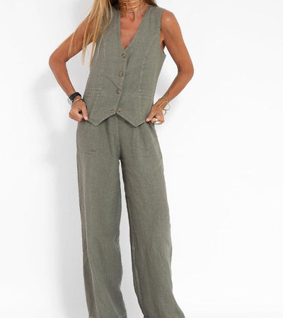 Vest & Trouser Cotton Casual Suit