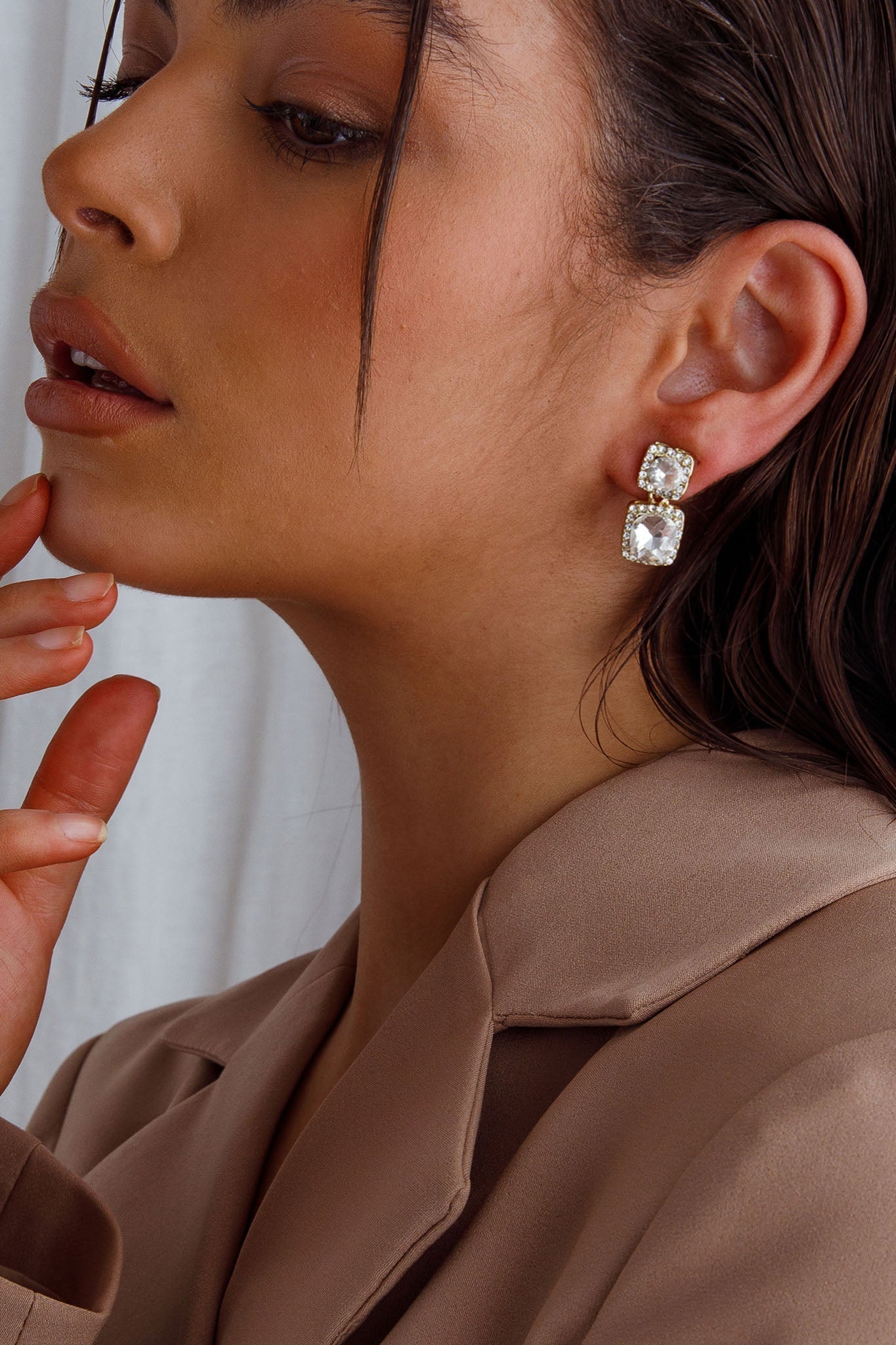 Square Fringed Earrings Megan in Gold