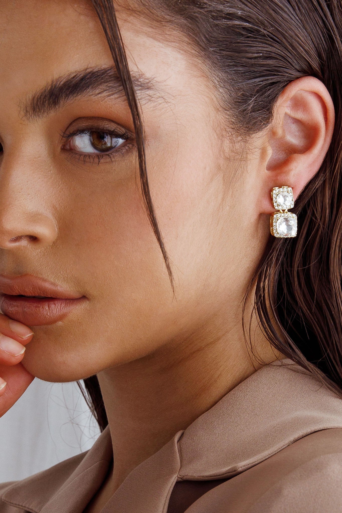 Square Fringed Earrings Megan in Gold