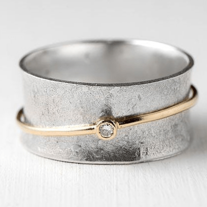 Vintage Gold Line Zirconia Silver Ring