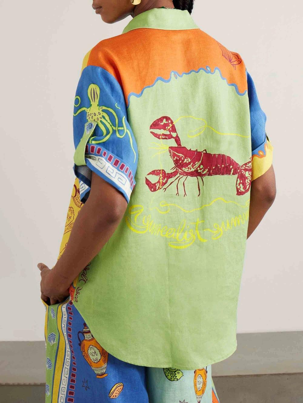 Summer Fantasy Print Short Sleeve Loose Top and Trouser Set